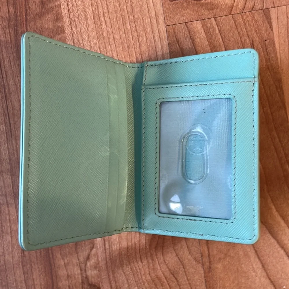 Tory Burch Light Blue Leather Card Wallet with Logo